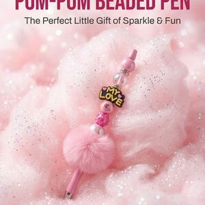 Pink Pom-Pom Beaded Pen